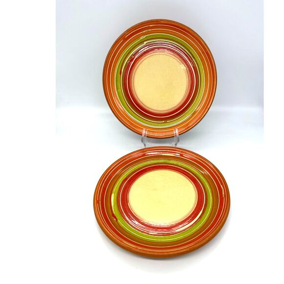 Pier 1 Via Hand Painted Set of 2 Terracotta Dinner Plates Portugal - Picture 1 of 6